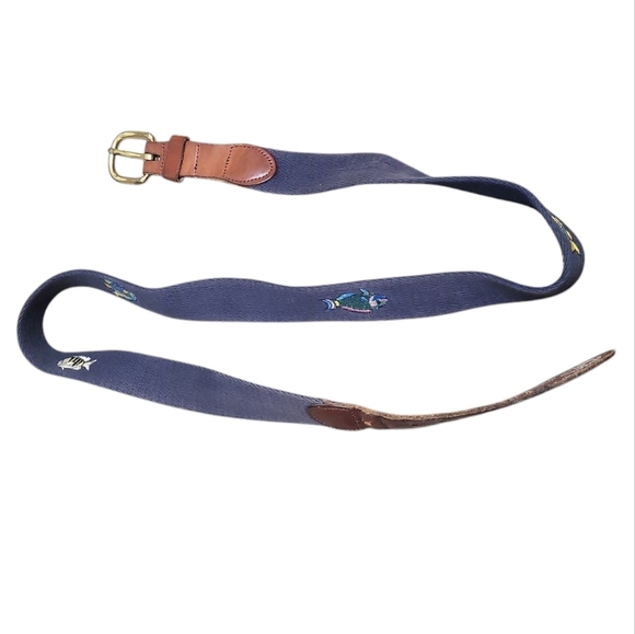 Vintage Fish Belt Men's Brown Blue Belt Retro Belt Genuine Leather 42 - Picture 2 of 4